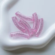 Perles tube incurvé 32x8 mm en acrylique transparente - Rose Pailleté Argenté x6