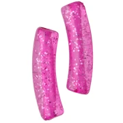 Perles tube incurvé 19x5 mm acrylique transparente - Fuchsia Pailleté Argenté x10