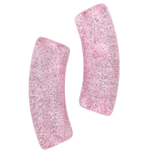 Perles tube incurvé 35x11 mm en acrylique transparente - Rose Pailleté Argenté x6