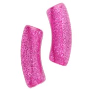 Perles tube incurvé 35x11 mm acrylique transparente - Fuchsia Pailleté Argenté x6