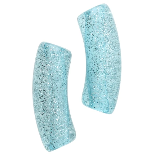 Perles tube incurvé 35x11 mm en acrylique transparente - Bleu Pailleté Argenté x6