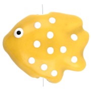 Perle poisson à pois 20x16 mm en céramique - Jaune - Blanc x1