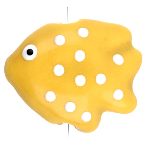 Perle poisson à pois 20x16 mm en céramique - Jaune - Blanc x1