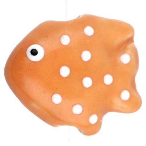 Perle poisson à pois 20x16 mm en céramique - Orange - Blanc x1