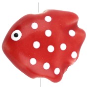 Perle poisson à pois 20x16 mm en céramique - Rouge - Blanc x1