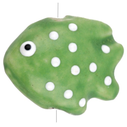 Perle poisson à pois 20x16 mm en céramique - Vert - Blanc x1