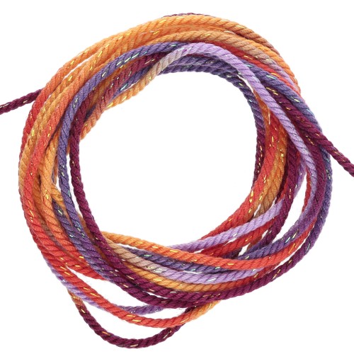 Cordon en polyester tressé et métallisé 1.6 mm - Tie and Dye - Jaune - Violet x2m