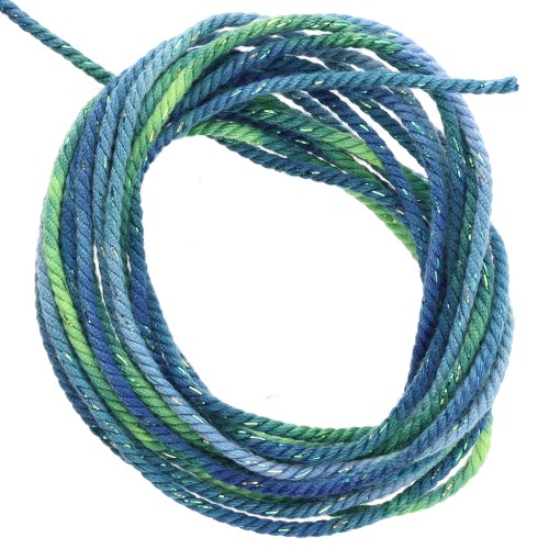 Cordon en polyester tressé et métallisé 1.6 mm - Tie and Dye - Vert - Bleu x2m