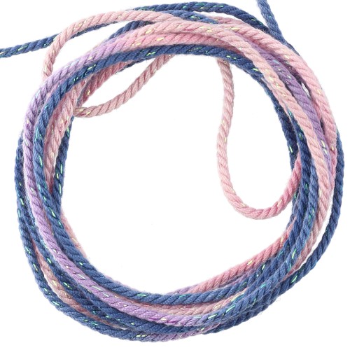 Cordon en polyester tressé et métallisé 1.6 mm - Tie and Dye - Bleu - Rose x2m