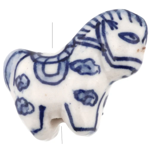 Perle cheval 22x28 mm en céramique - Blanc - Bleu x1