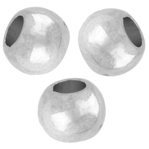 Perles rondes gros trou 8 mm en acrylique métallisée CCB - Argenté x10