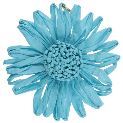 Pendentifs fleur 55 mm en raphia - Bleu x2