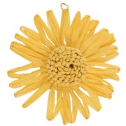Pendentifs fleur 55 mm en raphia - Jaune x2