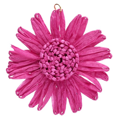 Pendentifs fleur 55 mm en raphia - Fuchsia x2