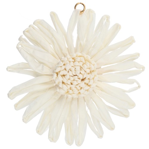 Pendentifs fleur 55 mm en raphia - Ivoire x2