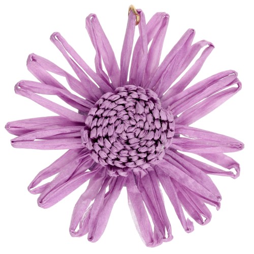 Pendentifs fleur 55 mm en raphia - Lilas x2