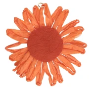 Pendentifs fleur 55 mm en raphia - Orange x2