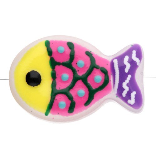 Perle poisson 20x13 mm en verre - Jaune fluo - Rose fluo - Violet x1