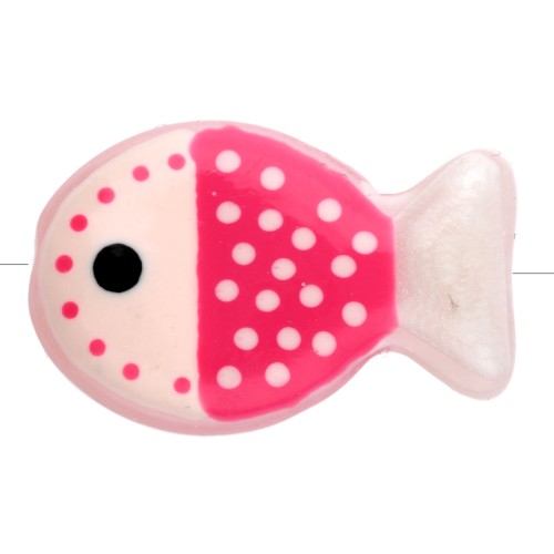 Perle poisson 20x13 mm en verre - motif pois - Nude - Rose corail fluo - Blanc x1