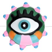 Perle ronde aplatie 17 mm en verre - motif oeil - Rose - Bleu clair - Vert x1
