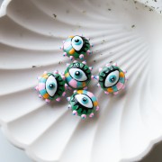 Perle ronde aplatie 17 mm en verre - motif oeil - Rose - Bleu clair - Vert x1