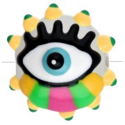 Perle ronde aplatie 17 mm en verre - motif oeil - Jaune - Vert - Rose bonbon x1