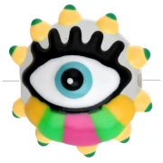 Perle ronde aplatie 17 mm en verre - motif oeil - Jaune - Vert - Rose bonbon x1