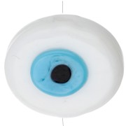Perle ovale irrégulière 21x17 mm en verre - motif oeil - Blanc - Bleu ciel x1