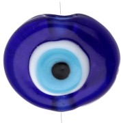 Perle ovale irrégulière 21x17 mm en verre - motif oeil - Bleu foncé - Bleu ciel x1