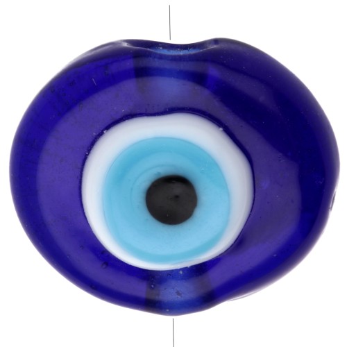 Perle ovale irrégulière 21x17 mm en verre - motif oeil - Bleu foncé - Bleu ciel x1