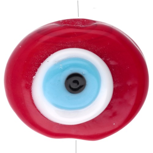Perle ovale irrégulière 21x17 mm en verre - motif oeil - Rouge - Bleu ciel x1