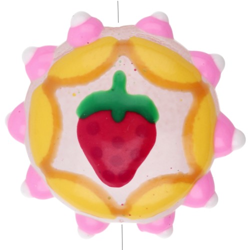 Perle ronde aplatie 20 mm en verre - motif fraise - Jaune - Rose - Rouge x1