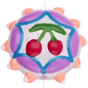 Perle ronde aplatie 20 mm en verre - motif cerise - Lilas - Orange - Rouge x1