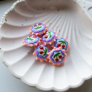 Perle ronde aplatie 20 mm en verre - motif cerise - Lilas - Orange - Rouge x1