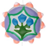 Perle ronde aplatie 20 mm en verre - motif fleur - Violet - Orange fluo - Bleu x1