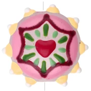 Perle ronde aplatie 20 mm en verre - motif coeur - Rose - Jaune - Rouge x1