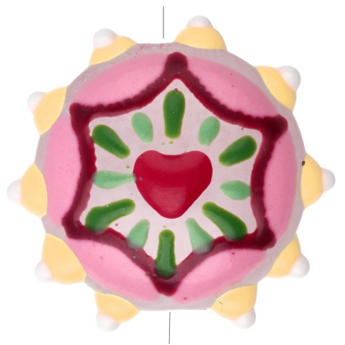 Perle ronde aplatie 20 mm en verre - motif coeur - Rose - Jaune - Rouge x1