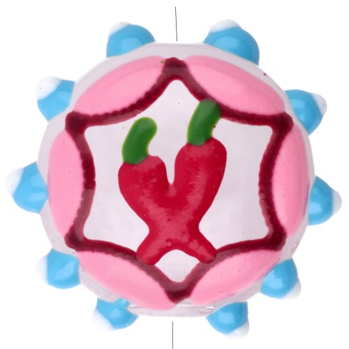 Perle ronde aplatie 20 mm en verre - motif piment - Rose - Bleu ciel - Rouge x1