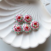 Perle ronde aplatie 20 mm en verre - motif pomme - Rose - Vert d'eau - Rouge x1