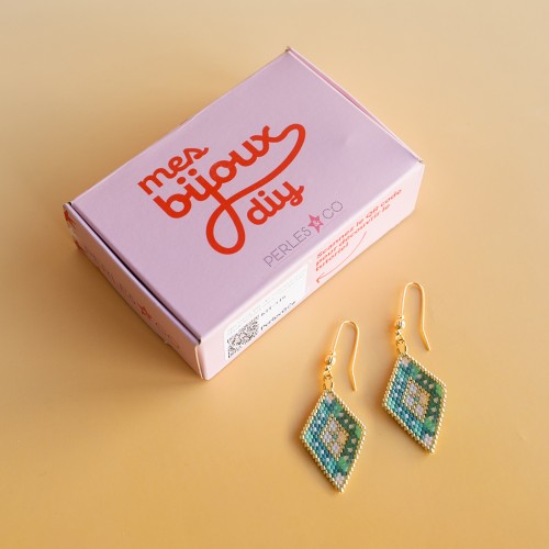 Mes bijoux DIY - Kit boucles d'oreilles Miyuki en brick stitch - Version Vert