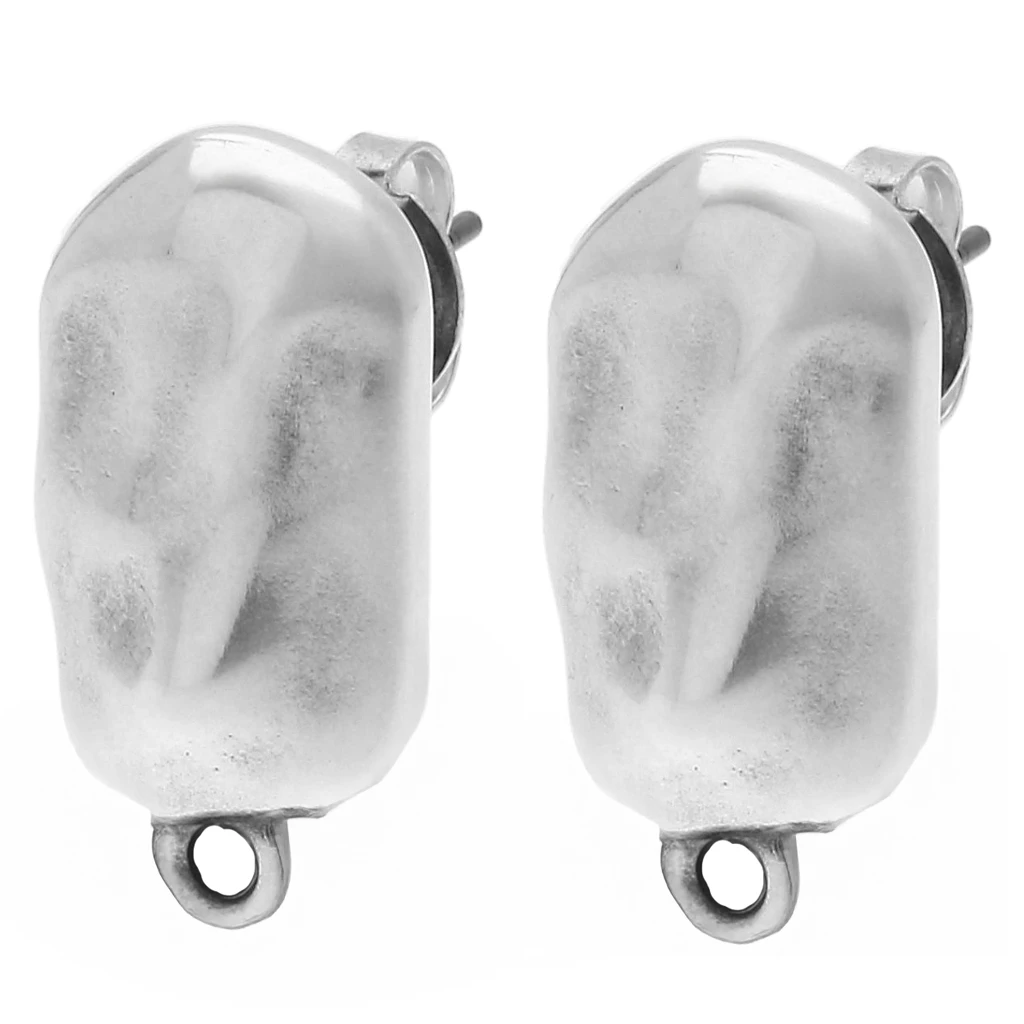 Clous d'oreilles rectangle irrégulier martelé 20.5x11mm - Placage Arg ...
