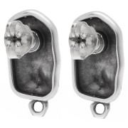 Clous d'oreilles rectangle irrégulier martelé 20.5x11mm - Placage Arg fin vieil x2