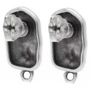 Clous d'oreilles rectangle irrégulier martelé 20.5x11mm - Placage Arg fin vieil x2