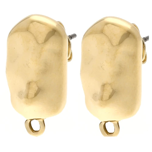 Clous d'oreilles rectangle irrégulier martelé 20.5x11 mm - Doré à l'or fin x2