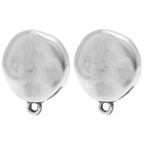 Clous d'oreilles rond irrégulier martelé 17.5 mm - Placage Argent fin vieilli x2