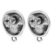 Clous d'oreilles rond irrégulier martelé 17.5 mm - Placage Argent fin vieilli x2