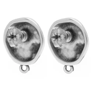 Clous d'oreilles rond irrégulier martelé 17.5 mm - Placage Argent fin vieilli x2