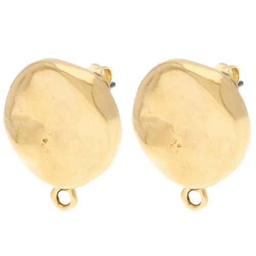 Clous d'oreilles rond irrégulier martelé 17.5 mm - Doré à l'or fin x2