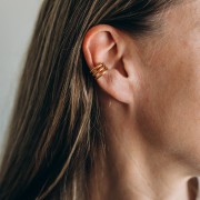Ear cuff - Bague d'oreille large triple anneaux 12 mm - Acier inoxydable 304 Doré