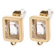 Clous d'oreilles rectangle 13x9 mm cabochon verre - Acier inox 304L Doré - Rose x2